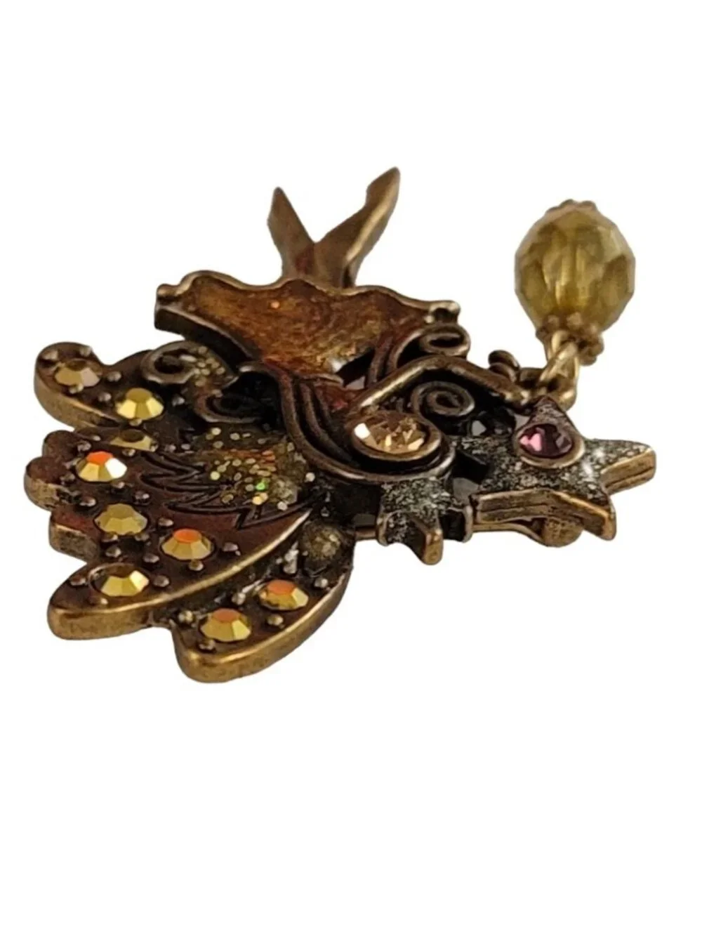 Gold Rhinestone Enamel Star Wand Dangle Fairy Brooch Pin K929